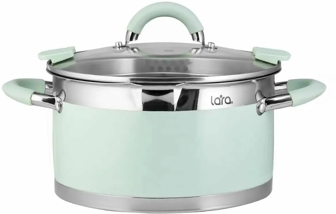Кастрюля LARA LR02 545  нержавеющая сталь  объем 7 2 л  мятный