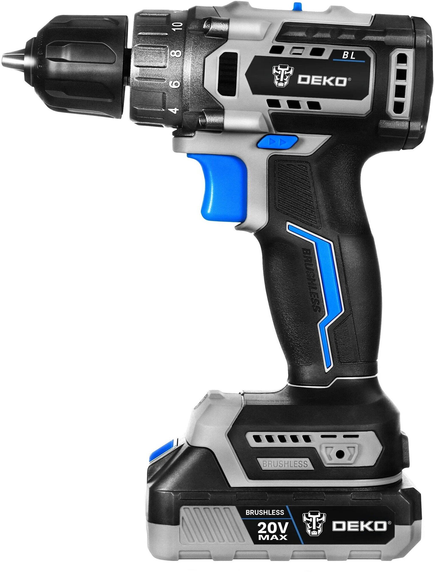 Изображение Дрель-шуруповерт аккумуляторная бесщеточная Deko Sharker 20V, 20В, 1-3.0Ач (063-4037)