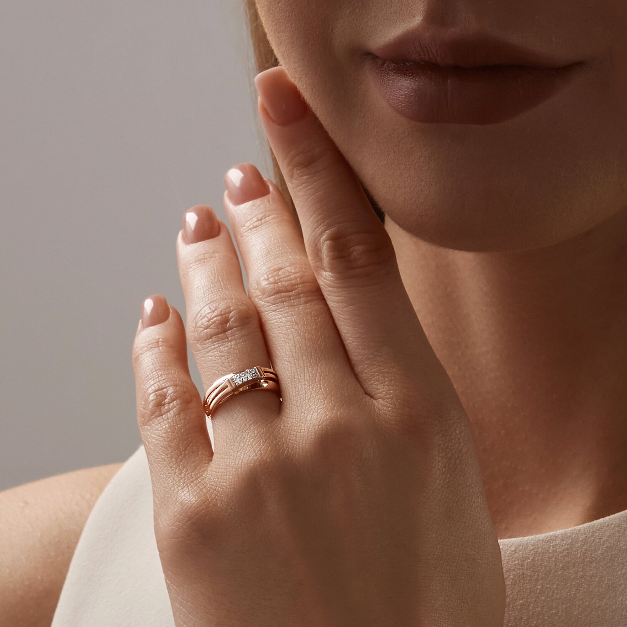Кольцо дорожка Diamant online, красное золото, 585 проба, фианит, размер 17.5, прозрачный — фото 1