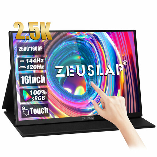 ZEUSLAP 16 25K 144hz сенсорный экран портативный монитор 25601600 100sRGB 500Cdm туристический дисплей для ноутбука компьютера Steam Deck PS5 Switch Xbox 17900₽