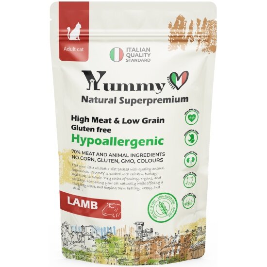 Корм сухой Yummy Linea полнорационный для взрослых кошек с ягненком 400г