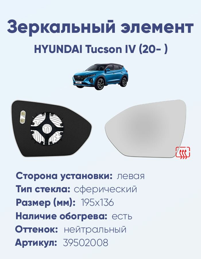 Зеркальный элемент левый HYUNDAI Tucson IV (20- ) сфера нейтральный с обогревом