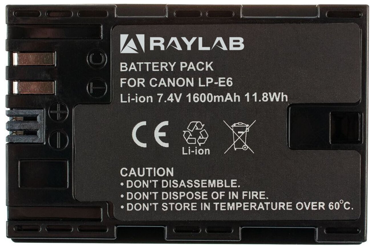 Аккумулятор Raylab RL-LPE6 1600мАч (для EOS 6D 60D 70D 80D 7D 5D mark II mark III)