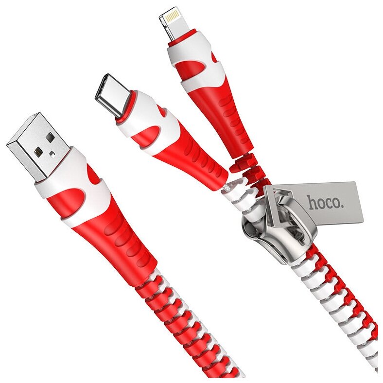 USB дата кабель Lightning+Type-C, U97, HOCO, на молнии, красно-белый