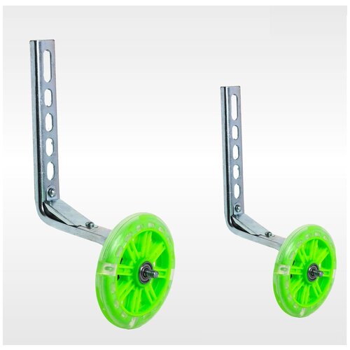 дополнительные колеса для вело 12 20 пластик усиленные Колёса опорные боковые Stels 3044-83 светящиеся, 115 мм. на подшипниках, 12- 20 зеленые