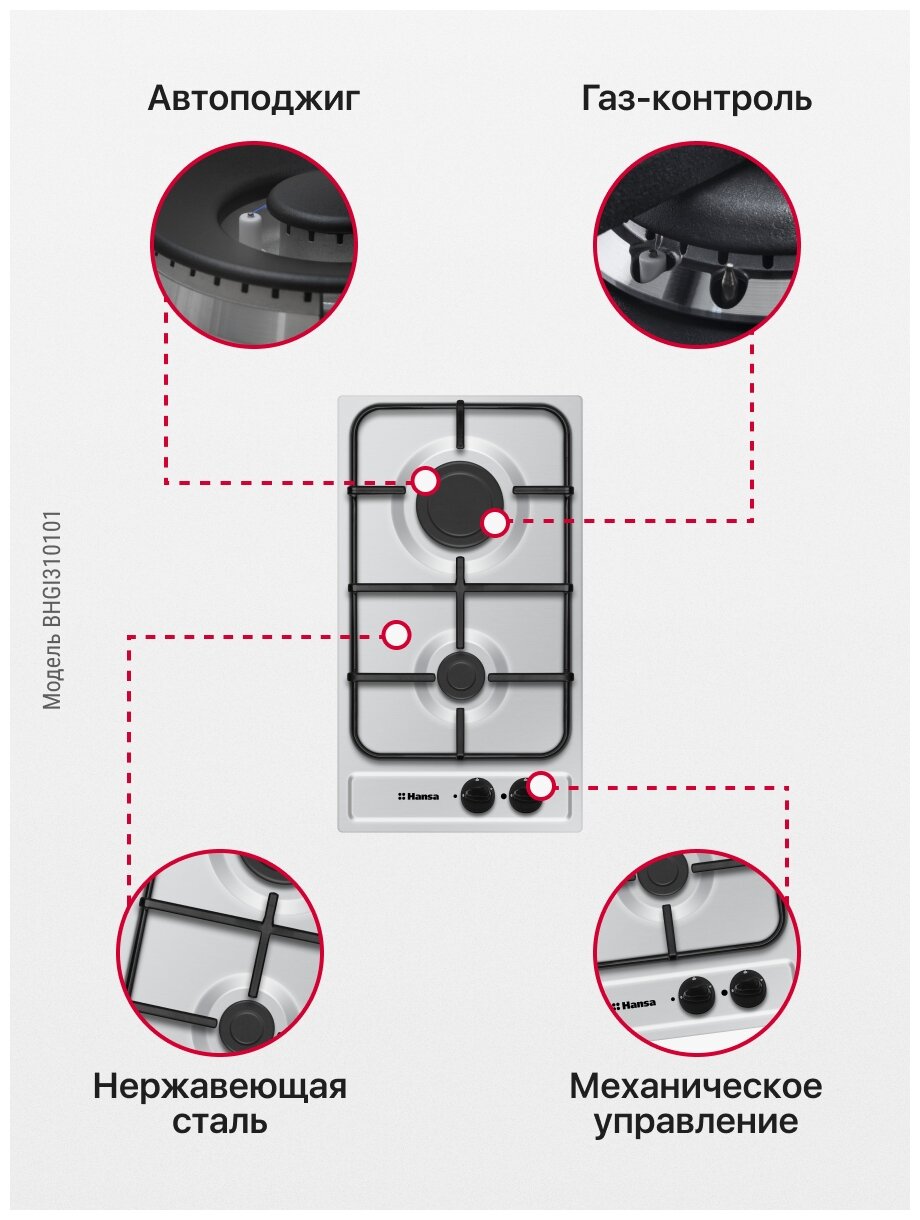 Встраиваемая газовая панель Hansa BHGI310101 нержавеющая сталь - фотография № 4