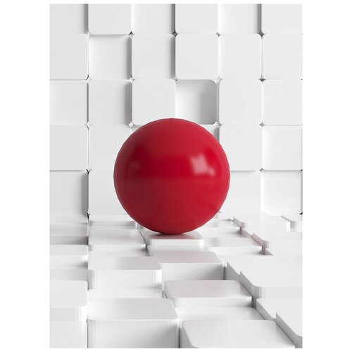Фотообои Уютная стена Красный 3D шар на белом фоне 200х270 см Бесшовные Премиум (единым полотном)