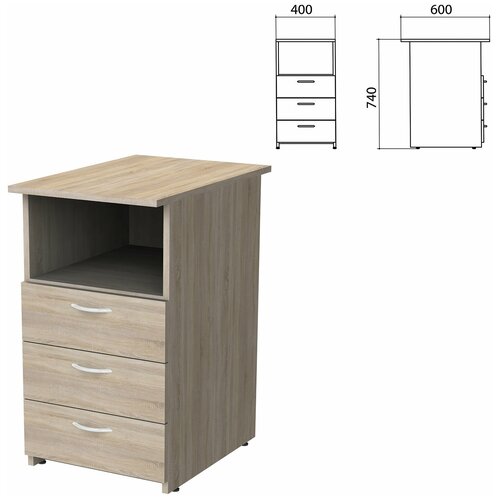 Тумба приставная Бюджет 400х600х740 мм 3 ящика полка дуб сонома 12563₽