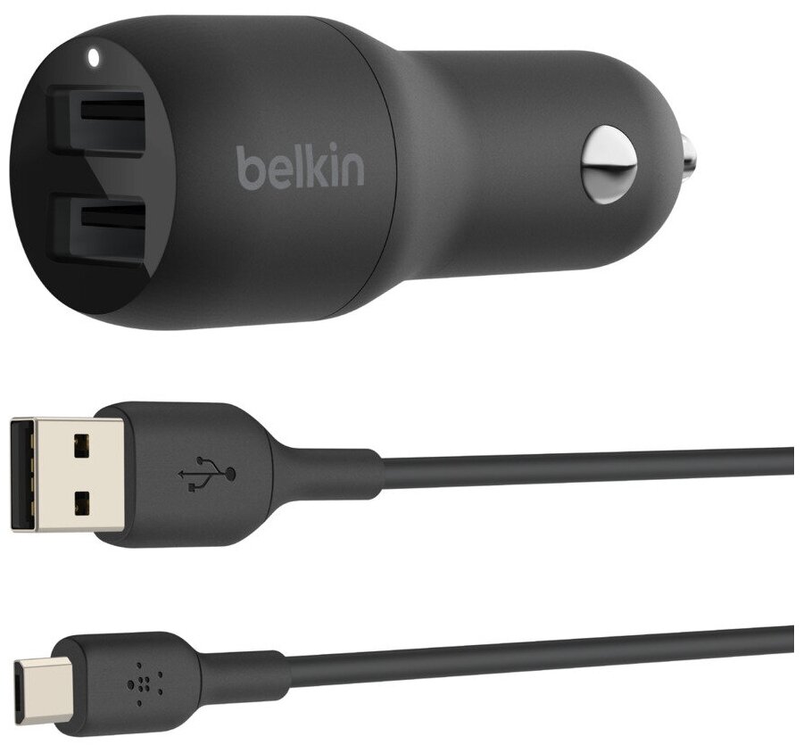 АЗУ Belkin 2 USB-A, 24W, кабель USB-A-micro-USB 1m, черный (CCE002bt1MBK)