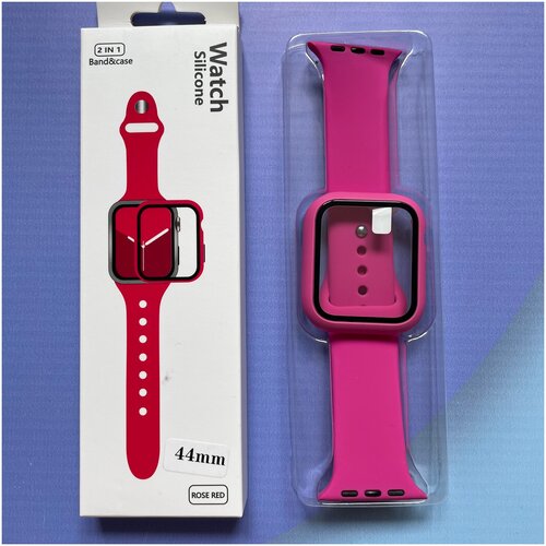 Ремешок для Apple Watch 1-7 44 мм силиконовый эластичный Черный / Защитное стекло на Apple Watch 1-7 44 мм