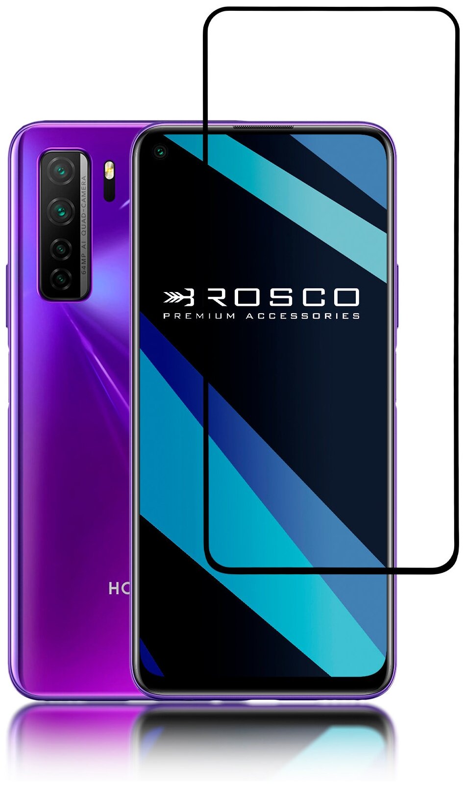 Защитное стекло ROSCO на Honor 30S (Хонор) закаленное стекло, олеофобное покрытие, прозрачное стекло, с рамкой