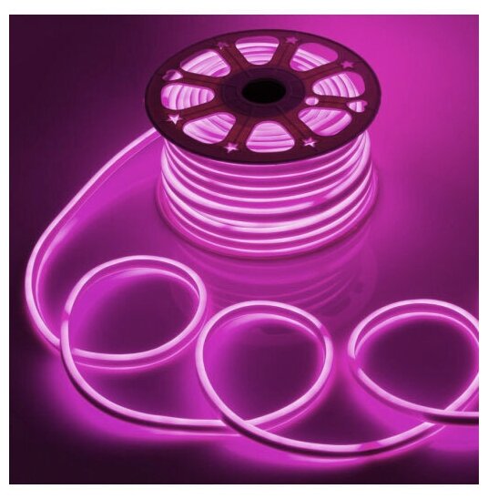 Неоновая светодиодная лента Гибкий Неон 5 метров 12/220 В 120 светодиодов на метр розовая