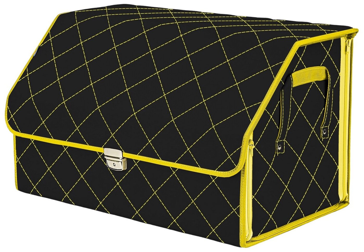 Органайзер-саквояж в багажник "Союз Премиум" (размер XL). Цвет: черный с желтой прострочкой Ромб.