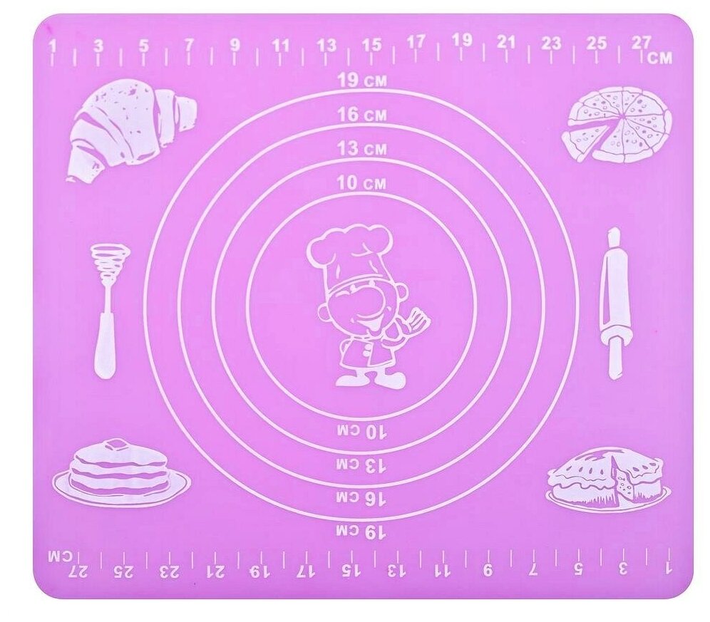 Силиконовый коврик для теста с разметкой 29х26 см. (розовый). МультиДом