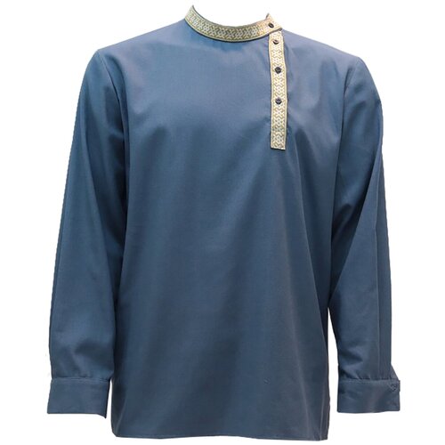 Рубашка День Косоворотки, повседневный стиль, прямой силуэт, воротник-стойка, длинный рукав, размер 54, синий