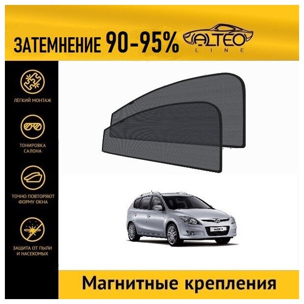 Каркасные автошторки ALTEO PREMIUM на Hyundai i30 1 (2008-2010) универсал на передние двери на магнитах с затемнением 90-95%