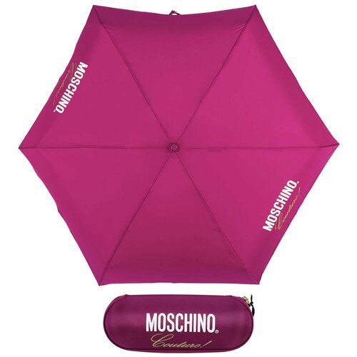 фото Мини-зонт moschino, механика, 4 сложения, купол 90 см., 6 спиц, чехол в комплекте, для женщин, фиолетовый
