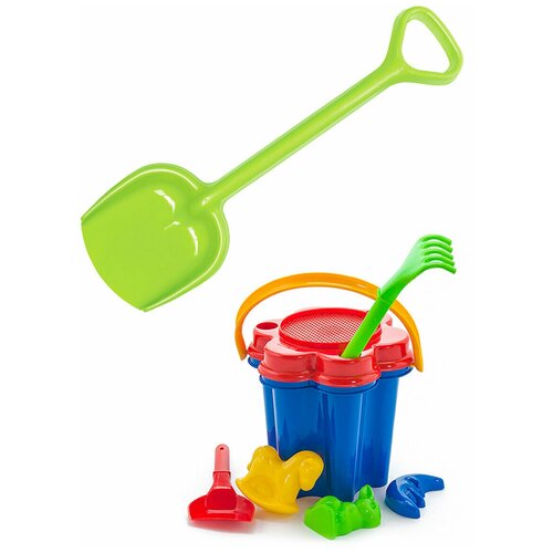 Купить Детский игровой набор для песочницы: Песочный набор Цветок + Лопатка 50 см. красная, каролина тойз, Karolina toys, синий/красный, пластик