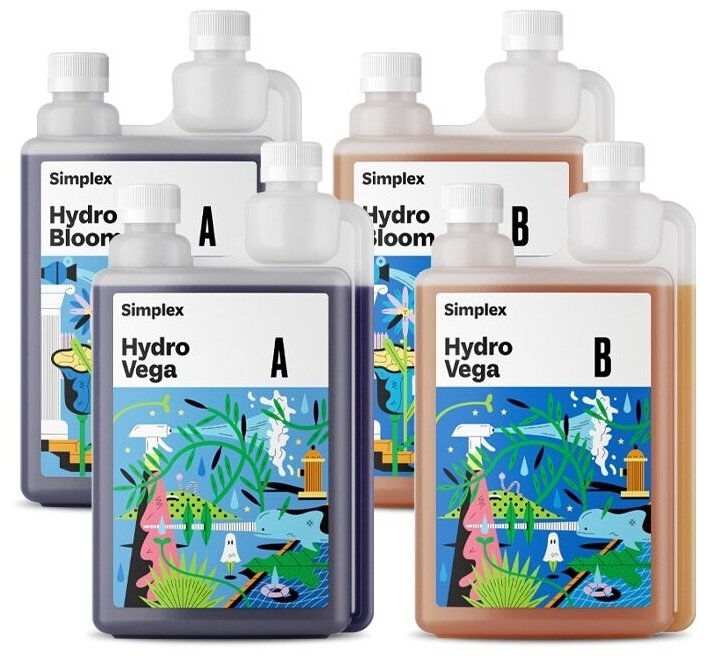 Комплект удобрений Simplex Hydro Vega A+B и Hydro Bloom A+B (по 0.5 л)