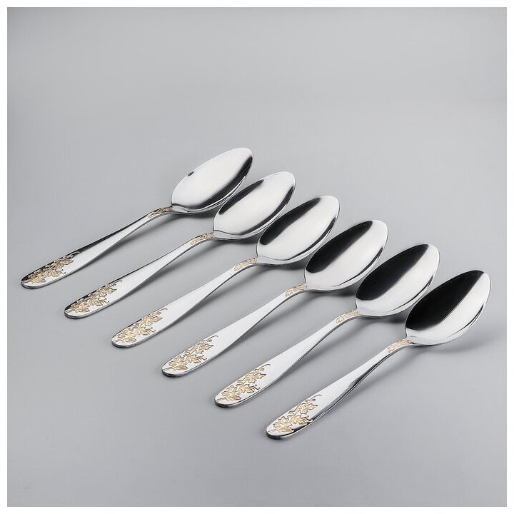 фото Набор столовых ложек из нержавеющей стали для сервировки стола "Букет" 6 шт, 20,5 см