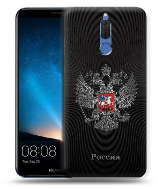 Дизайнерский силиконовый чехол для Хуавей Нова 2i/Мате 10 Лайт / Huawei Nova 2i герб России серебро