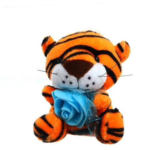 Мягкая игрушка «Тигрёнок с цветком», 8 см, на подвесе, цвета микс