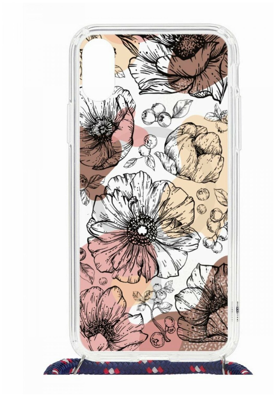 Чехол для iPhone X/XS Kruche Print MagSafe Magrope Ягоды и Цветы,пластиковая накладка МагСейф со шнурком на шею и рисунком,силиконовый бампер