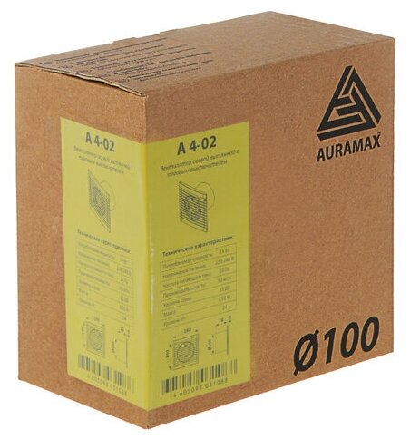 Вентилятор вытяжной AURAMAX A 4-02, d=100 мм, шнурковый выключатель - фотография № 5