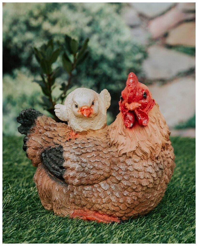 Фигура Курица Наседка с цыпленком H-25см, L-30см F1012 - фотография № 7