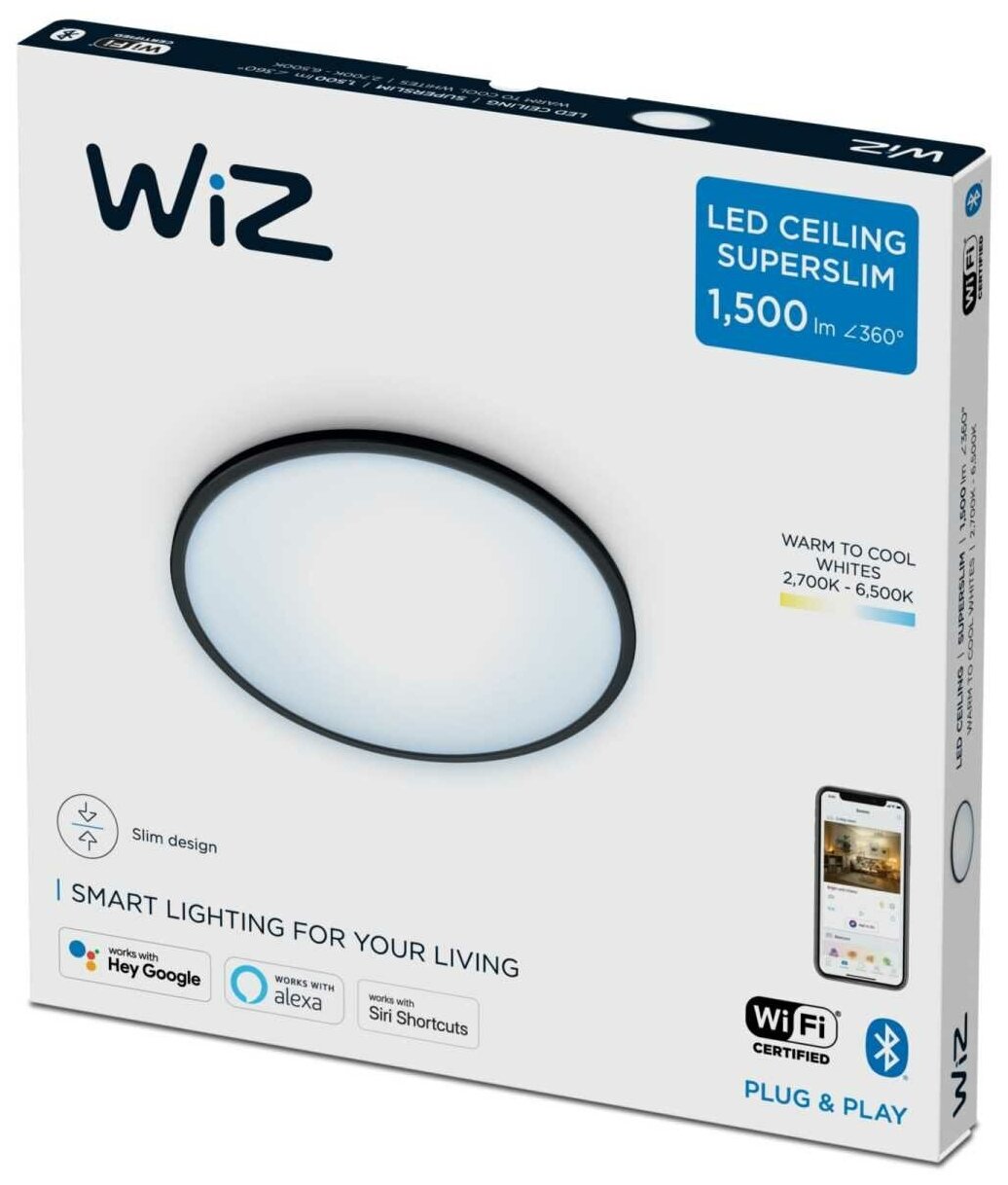 Умный светильник WiZ SuperSlim Ceiling 16W B RD 27-65K TW