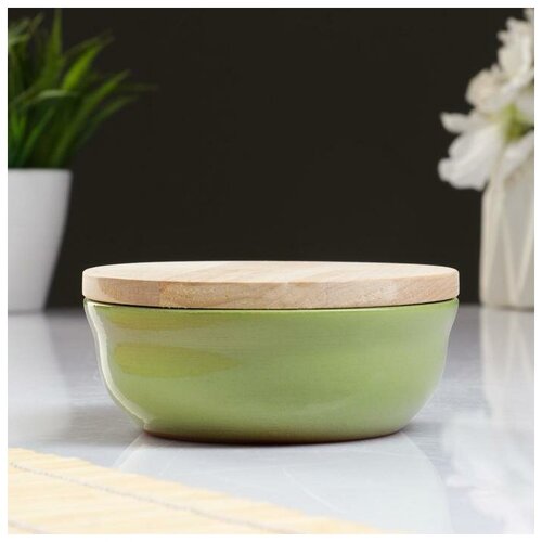 Набор для холодца 0,3 л (1 емкость с деревянной крышкой ) 13х6см, салатовый