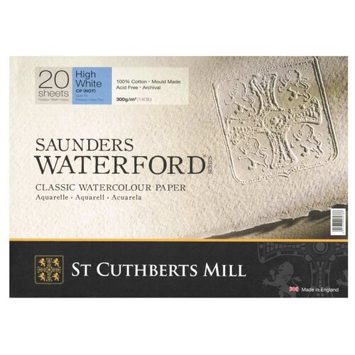 Блок для акварели Saunders Waterford, Fin / Cold Pressed, 300 г/м2, 23x31 см, 20 листов белоснежный