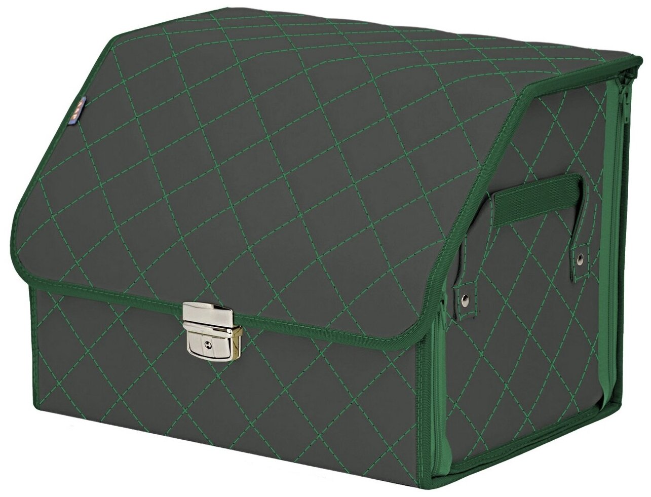 Органайзер-саквояж в багажник "Союз Премиум" (размер M). Цвет: серый с зеленой прострочкой Ромб.
