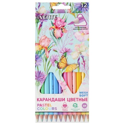 фото Карандаши цветные (devente) trio mega soft pastel трехгранные 12 цветов 4м арт.5022020