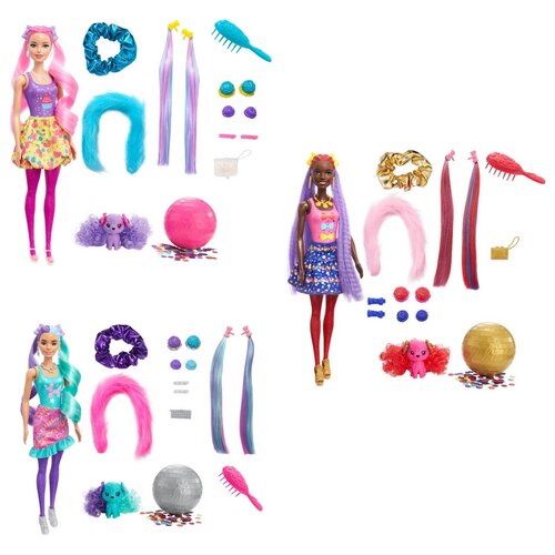 Набор Barbie Кукла Сюрприз из серии Блеск: Сменные прически в непрозрачной упаковке HBG38 красные волосы синяя юбка