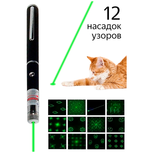 Лазерная указка для кошек и собак 12 насадок / игрушки для кота