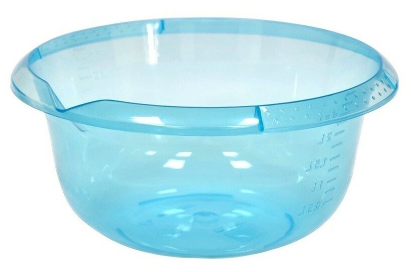 Миска пластиковая с мерной шкалой 2л / чаша для салата / глубокая емкость для миксера, цвет голубой