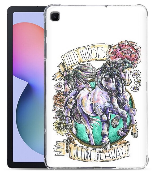 Чехол задняя-панель-накладка-бампер MyPads рисунок коней в цветах для Samsung Galaxy Tab S6 Lite 10.4 SM-P610/P615 противоударный