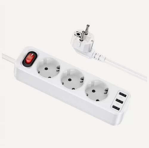 Изображение товара Сетевой фильтр HOCO NS2 3 гнезда+3USB 1.8м 4000W белый