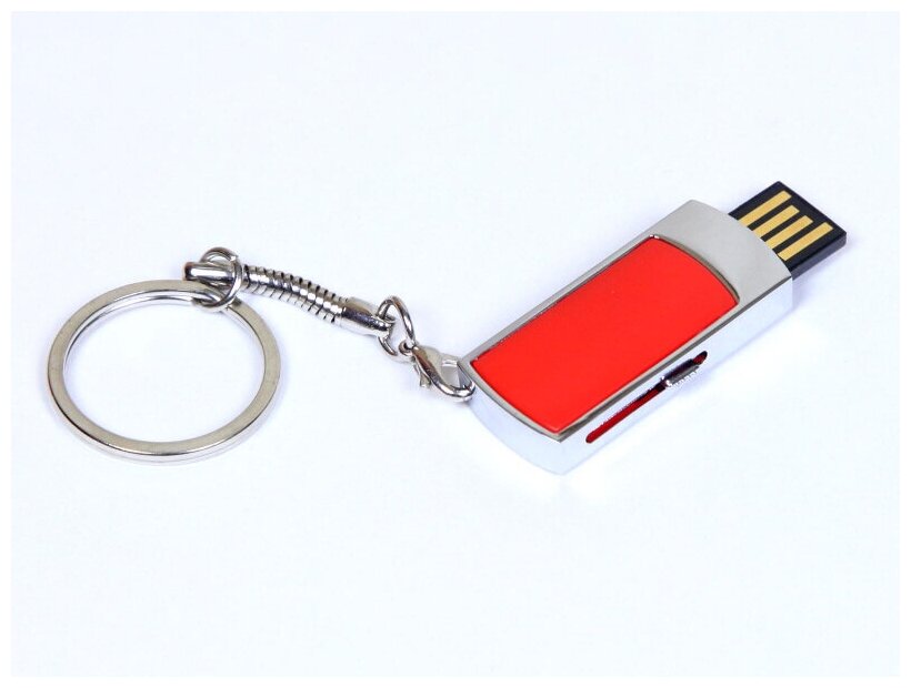 Металлическая выдвижная мини флешка для нанесения логотипа (128 Гб / GB USB 2.0 Красный/Red 401 гравировка)