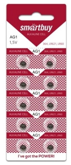 Элемент питания Smartbuy Alkaline Cell AG1 (LR60/ LR621/ G1/ 164/ V364/ SR621W) бл 10