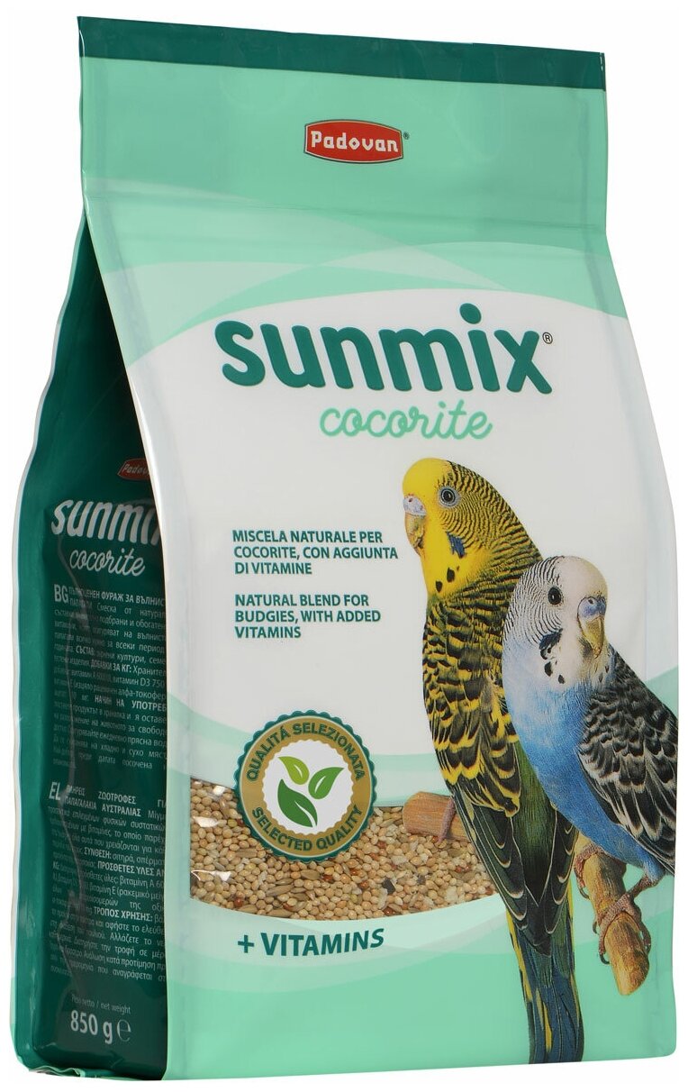 Корм для птиц PADOVAN Sunmix cocorite комплексный основной для волнистых попугаев 850г