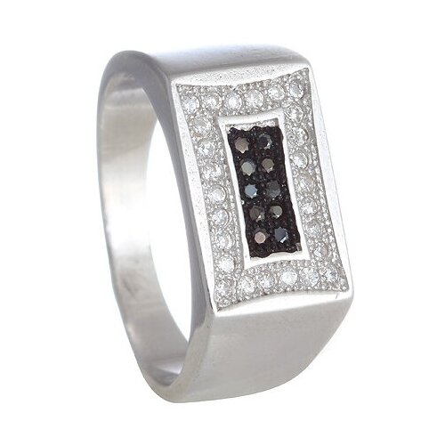 Серебряное кольцо с чёрными и белыми фианитами