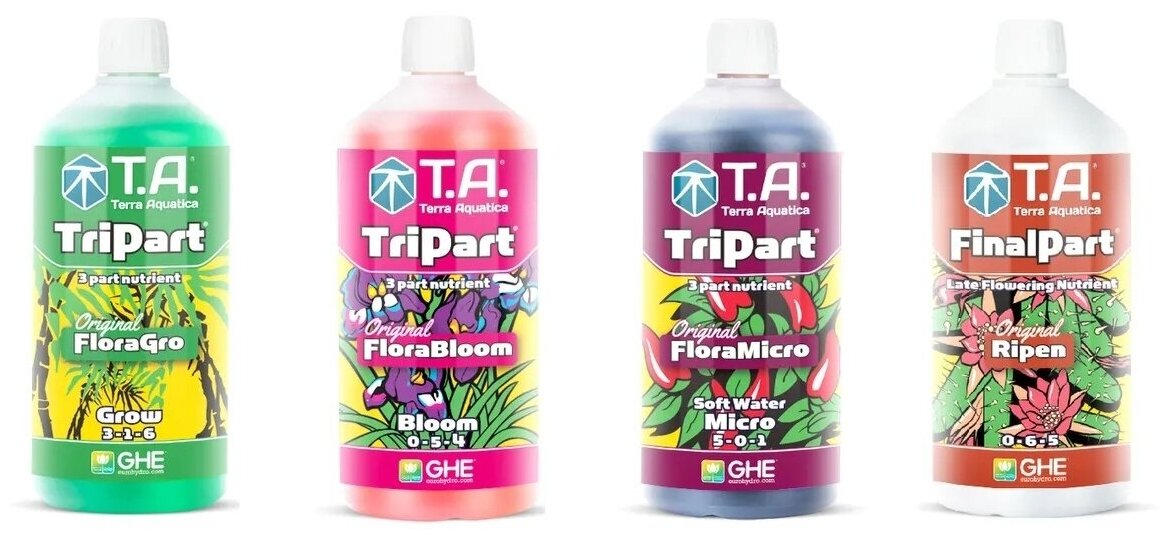 Комплект удобрений Terra Aquatica Tripart (Grow+Bloom+Micro SW) + Ripen (FinalPart) 4 шт. по 1 л