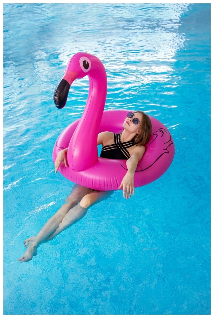 Надувной круг фигурный Розовый Фламинго пляжный большой для плавания диаметр 120 см взрослый, круг для плавания для детей и взрослых