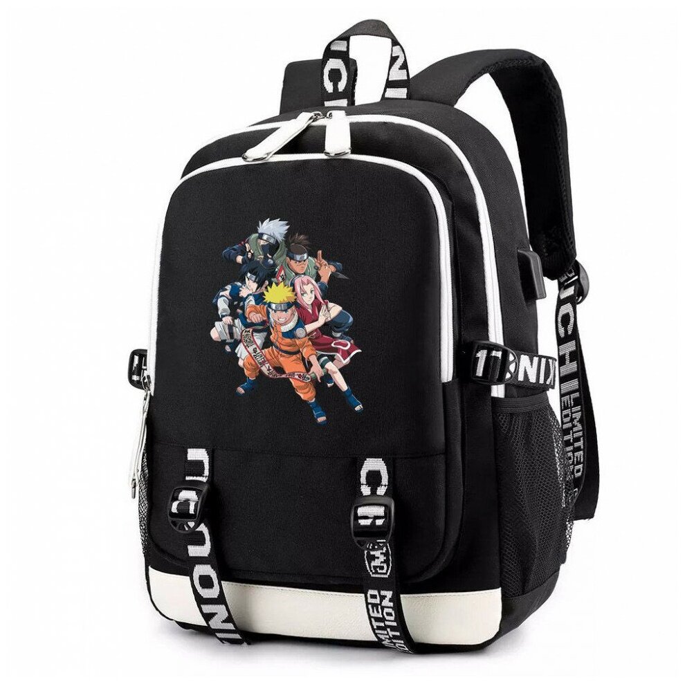 Рюкзак с героями аниме "Наруто" черный с USB-портом №1