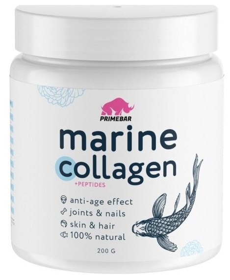 БАД Prime Kraft "Коллаген морской рыбный" (Hydrolyzed marine collagen peptides) натуральный (без добавок) 200г