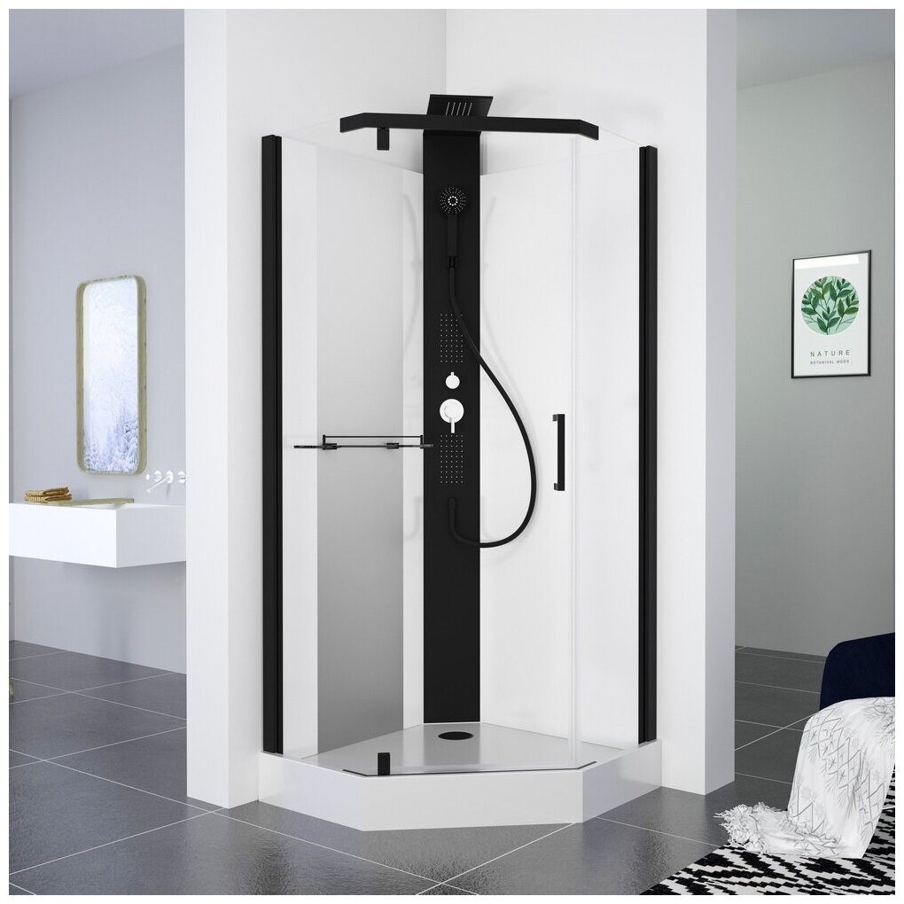 Душевая кабина Black&White G8705 (90х90х217 см) тропический душ закаленное стекло полка и зеркало