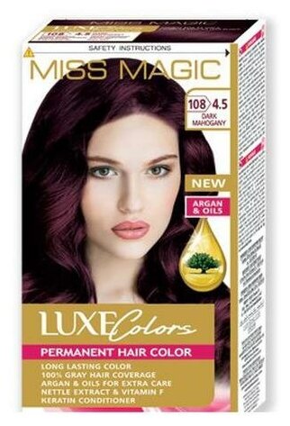 Miss Magic Luxe Colors Стойкая краска для волос  c экстрактом крапивы, витамином F и кератином, 108 (4.5) темный махагон, 108 мл