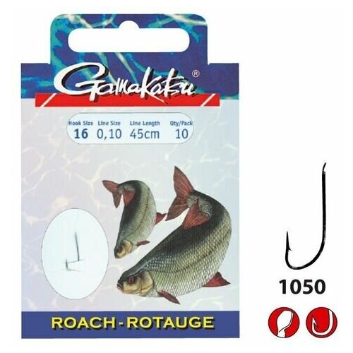 flagman крючок silver roach n14 10шт Крючок Gamakatsu Hook BKS-1050N Roach 45см №16 d0.10